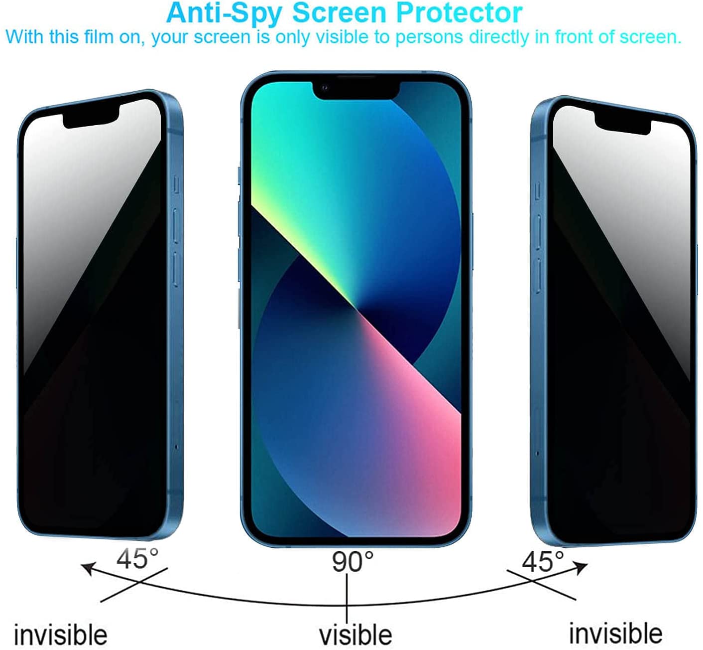 iPhone 13 Screen Protector 9H Hardness Tempered Glass Privacy Anti-Spy 13 10Pcs 2