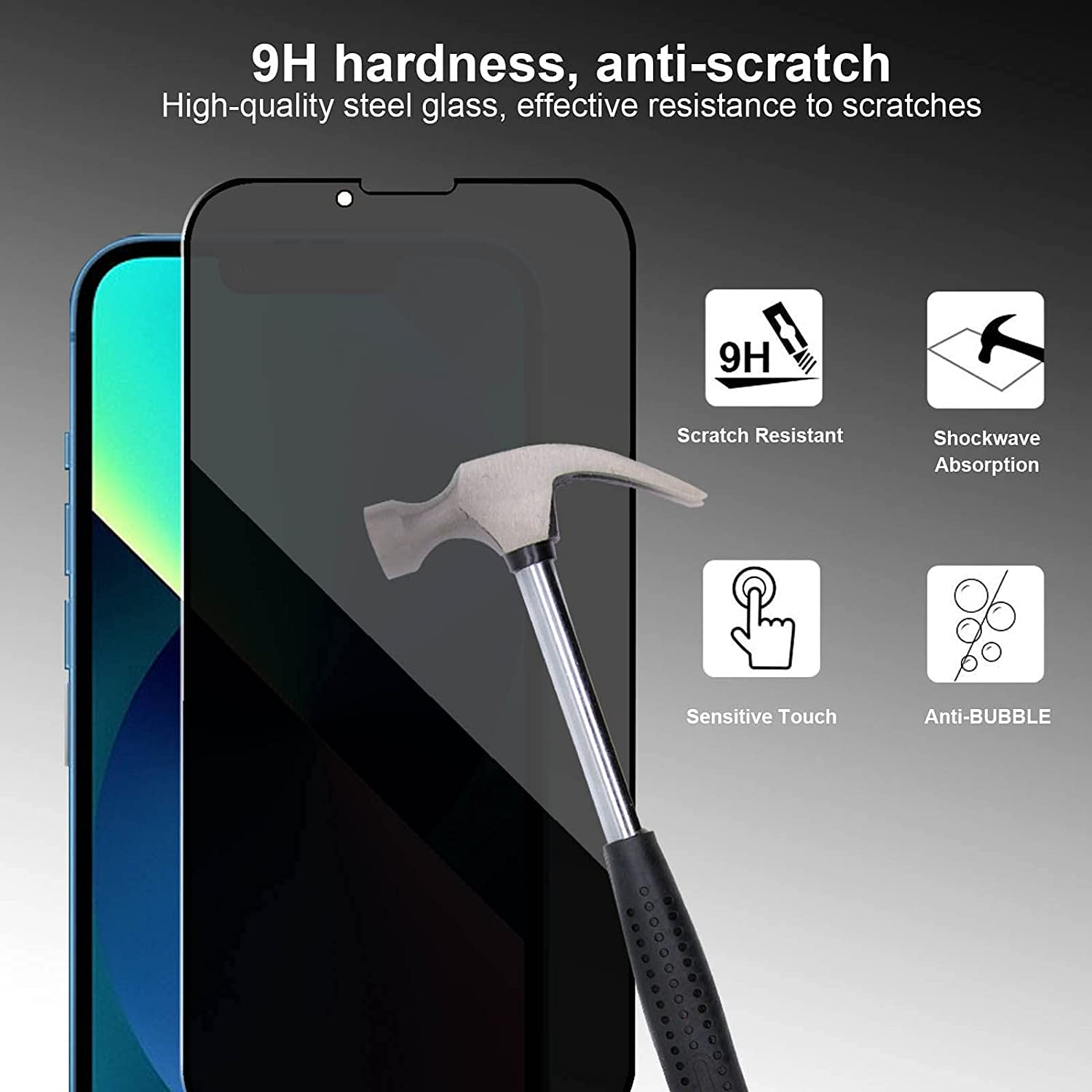 iPhone 13 Screen Protector 9H Hardness Tempered Glass Privacy Anti-Spy 13 10Pcs 3