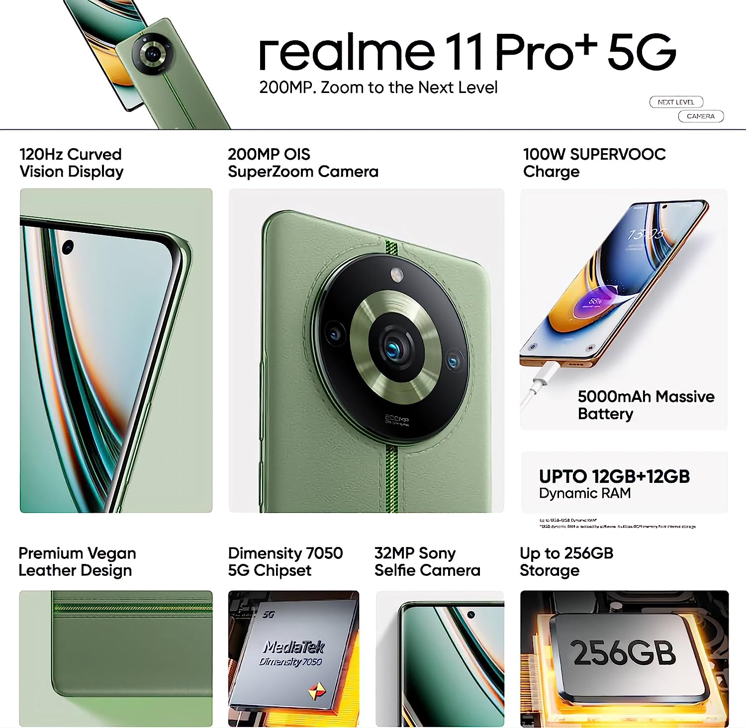 Realme 11 Pro Plus With 6.7 Inches Amoled Display , 200 MP Triple Camera , Under Display Fingerprint sensor , Li-Po 5000mAh Powerful Battery 16