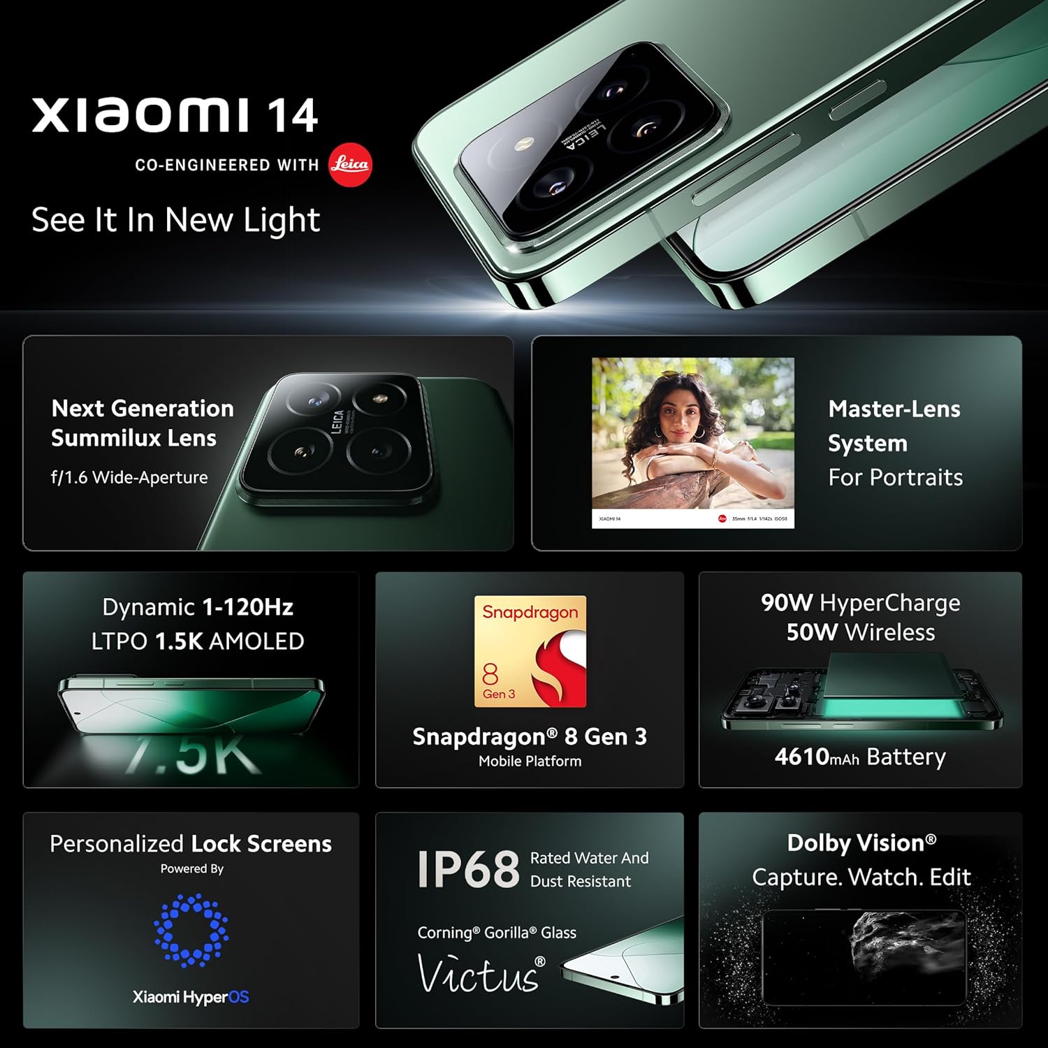 Xiaomi 14 12GB | 512GB Next-generation Leica Optics | Snapdragon® 8 Gen 3 | 120Hz AMOLED 4